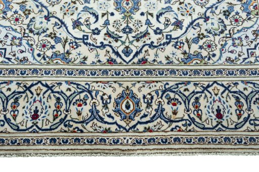 Full view of 2000s Kashan rug from Iran / Persia, 296 × 200 cm in Beige tones