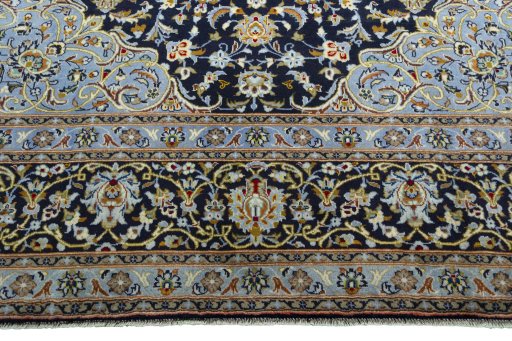 Full view of 2000s Kashan rug from Iran / Persia, 367 × 250 cm in Blue tones