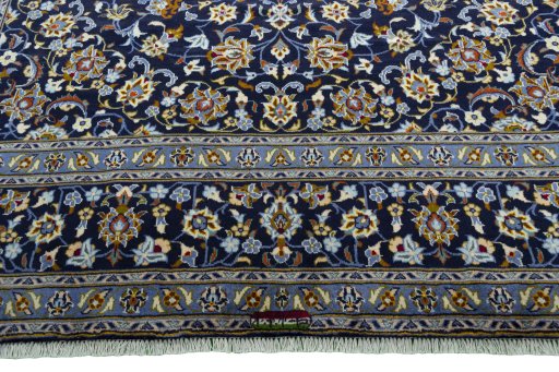 Full view of 2000s Kashan rug from Iran / Persia, 380 × 268 cm in Blue tones