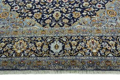 Full view of 2000s Kashan rug from Iran / Persia, 407 × 292 cm in Blue tones