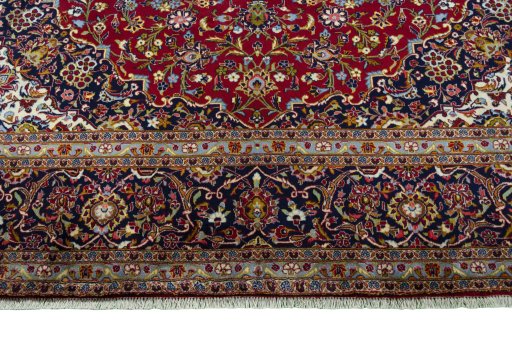 Full view of 2000s Kashan rug from Iran / Persia, 400 × 300 cm in Red tones