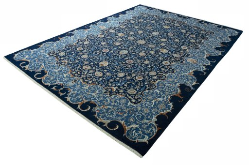 Corner detail of 2000s Kashan rug showing border pattern and Wool pile