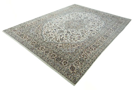 Corner detail of 2000s Kashan rug showing border pattern and Wool pile