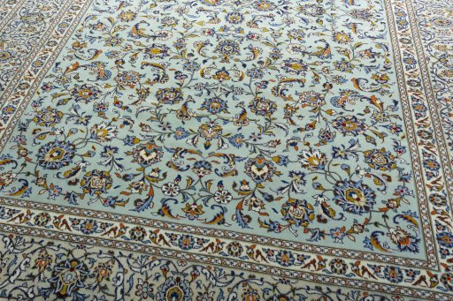 Close-up detail of 2000s Kashan rug from Iran / Persia showing Wool weave