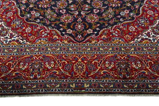 Full view of 2000s Kashan rug from Iran / Persia, 416 × 306 cm in Blue tones