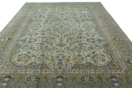 Surface texture of 2000s Kashan rug with natural Cork and intricate pattern