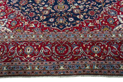Full view of 2000s Kashan rug from Iran / Persia, 405 × 311 cm in Blue tones