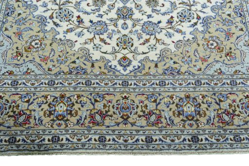 Full view of 2000s Kashan rug from Iran / Persia, 347 × 252 cm in Beige tones