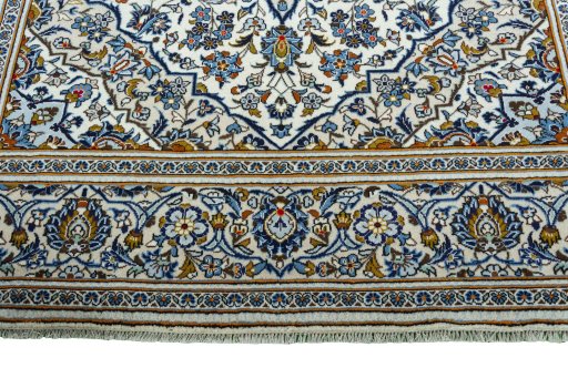 Full view of 2000s Kashan rug from Iran / Persia, 358 × 246 cm in Beige tones