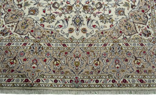 Full view of 2000s Kashan rug from Iran / Persia, 295 × 201 cm in Beige tones