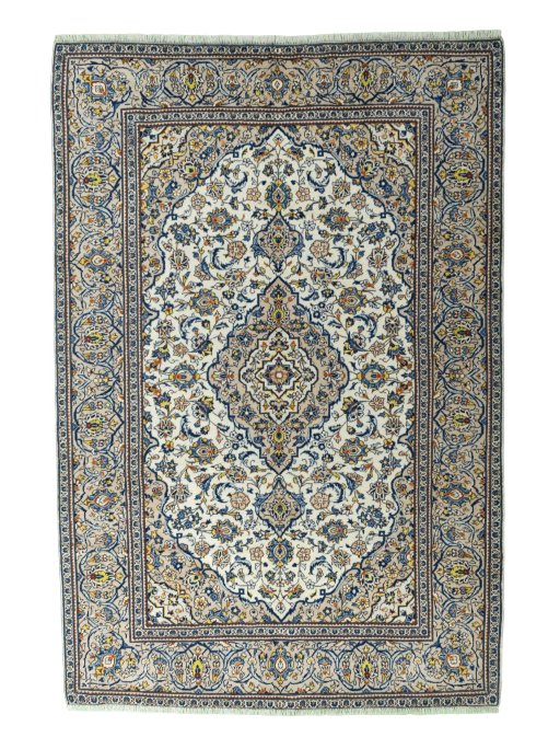 Full view of 2000s Kashan rug from Iran / Persia, 294 × 198 cm in Beige tones