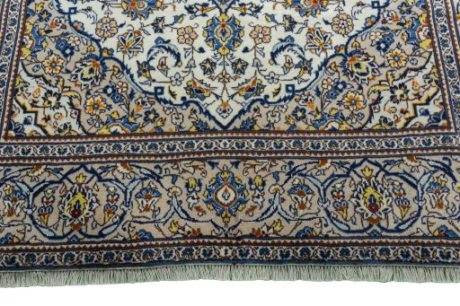 Full view of 2000s Kashan rug from Iran / Persia, 294 × 198 cm in Beige tones