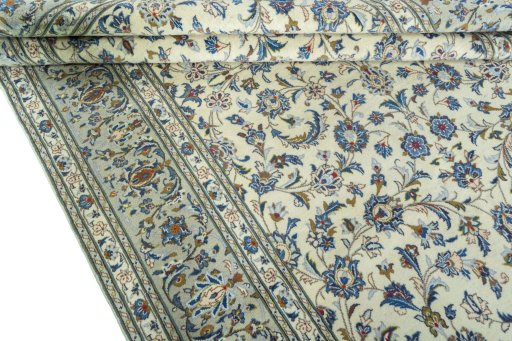 Close-up detail of 2000s Kashan rug from Iran / Persia showing Wool weave