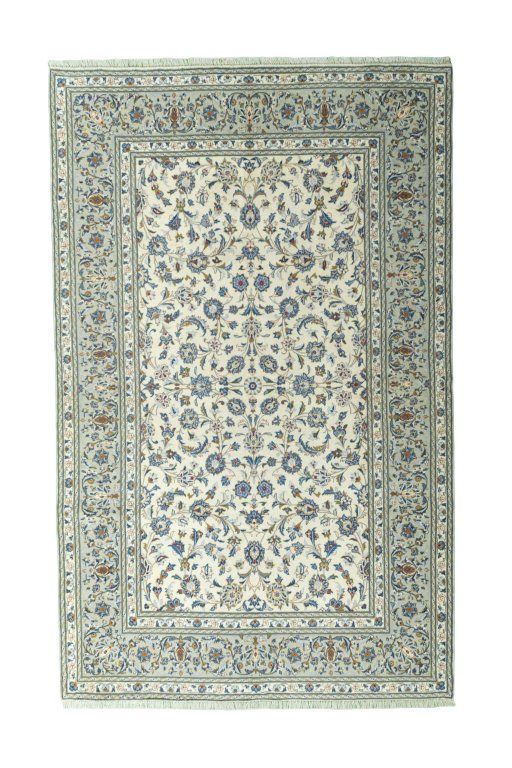 Full view of 2000s Kashan rug from Iran / Persia, 311 × 196 cm in Beige tones