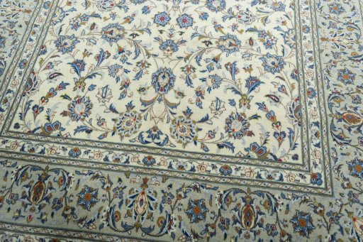 Close-up detail of 2000s Kashan rug from Iran / Persia showing Wool weave