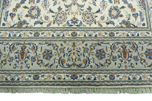 Full view of 2000s Kashan rug from Iran / Persia, 311 × 196 cm in Beige tones