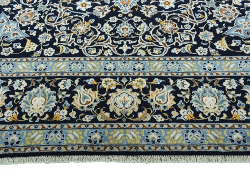 Full view of 2000s Kashan rug from Iran / Persia, 380 × 265 cm in Blue tones