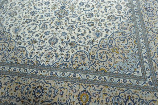 Close-up detail of 2000s Kashan rug from Iran / Persia showing Wool weave