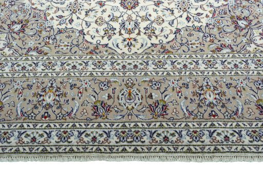 Full view of 2000s Kashan rug from Iran / Persia, 351 × 255 cm in Beige tones