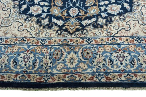 Full view of 1970s Kashan rug from Iran / Persia, 356 × 217 cm in Blue tones