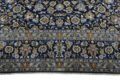Full view of 2000s Kashan rug from Iran / Persia, 385 × 293 cm in Blue tones