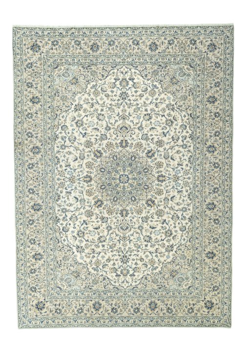 Full view of 2000s Kashan rug from Iran / Persia, 403 × 294 cm in Beige tones