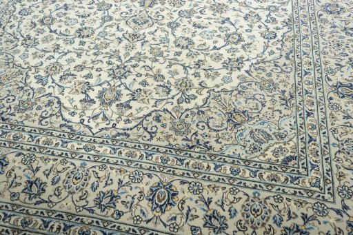 Close-up detail of 2000s Kashan rug from Iran / Persia showing Wool weave
