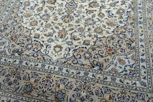 Close-up detail of 2000s Kashan rug from Iran / Persia showing Wool weave