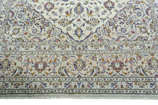 Full view of 2000s Kashan rug from Iran / Persia, 355 × 245 cm in Beige tones