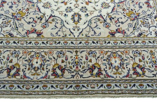 Full view of 2000s Kashan rug from Iran / Persia, 317 × 200 cm in Beige tones