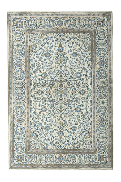 Full view of 2000s Kashan rug from Iran / Persia, 295 × 200 cm in Beige tones
