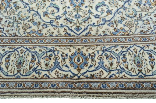 Full view of 2000s Kashan rug from Iran / Persia, 295 × 200 cm in Beige tones