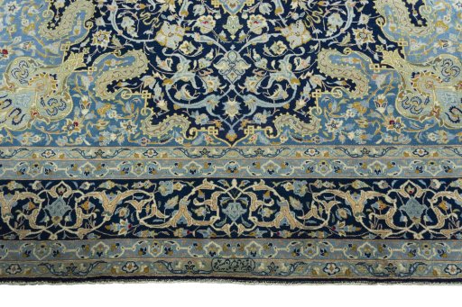 Full view of 2000s Kashan rug from Iran / Persia, 355 × 265 cm in Beige tones