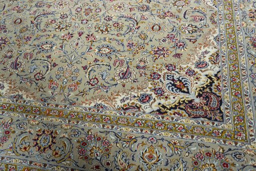 Close-up detail of 2000s Kashan rug from Iran / Persia showing Wool weave
