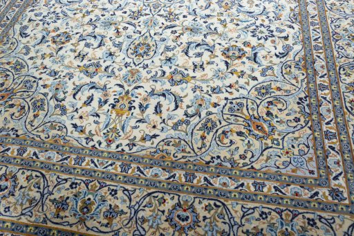 Close-up detail of 2000s Kashan rug from Iran / Persia showing Wool weave