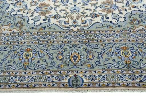 Full view of 2000s Kashan rug from Iran / Persia, 400 × 280 cm in Beige tones