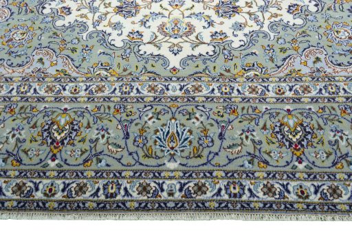 Full view of 2000s Kashan rug from Iran / Persia, 420 × 300 cm in Beige tones