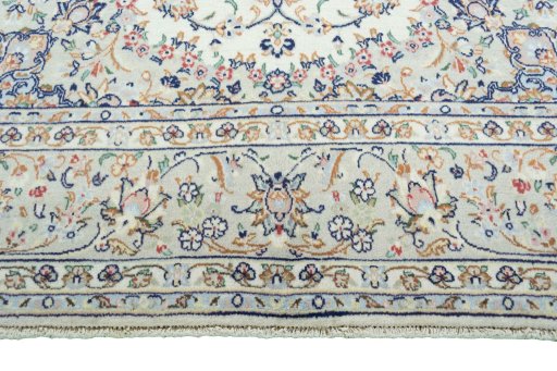 Full view of 2000s Kashan rug from Iran / Persia, 306 × 196 cm in Beige tones