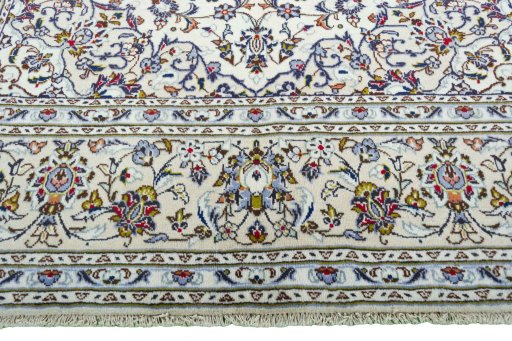 Full view of 2000s Kashan rug from Iran / Persia, 305 × 204 cm in Beige tones