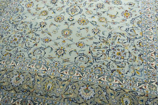 Close-up detail of 1970s Kashan rug from Iran / Persia showing Wool weave