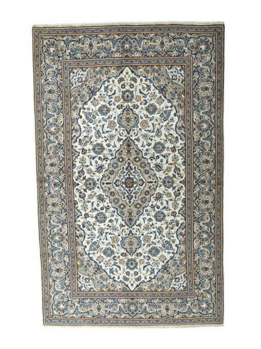 Full view of 2000s Kashan rug from Iran / Persia, 313 × 195 cm in Beige tones