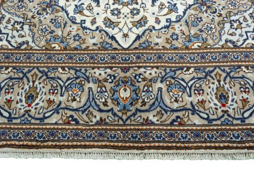 Full view of 2000s Kashan rug from Iran / Persia, 313 × 195 cm in Beige tones