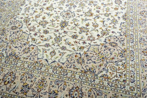 Close-up detail of 2000s Kashan rug from Iran / Persia showing Wool weave