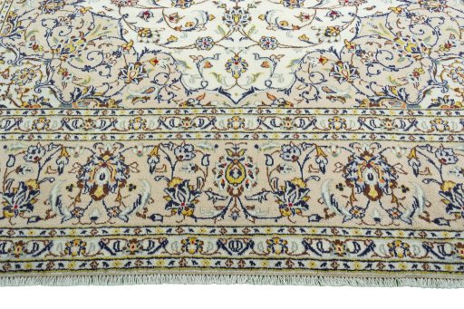 Full view of 2000s Kashan rug from Iran / Persia, 353 × 253 cm in Beige tones