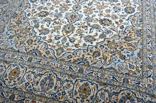 Close-up detail of 2000s Kashan rug from Iran / Persia showing Wool weave