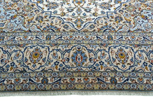 Full view of 2000s Kashan rug from Iran / Persia, 350 × 245 cm in Beige tones