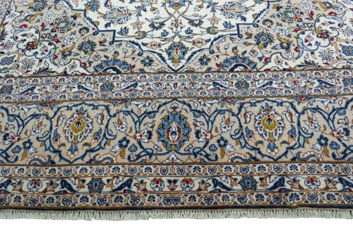 Full view of 2000s Kashan rug from Iran / Persia, 372 × 251 cm in Beige tones