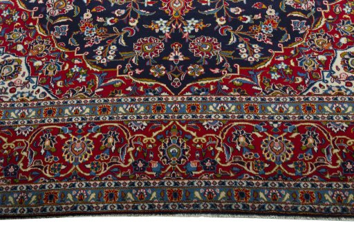 Full view of 2000s Kashan rug from Iran / Persia, 434 × 305 cm in Blue tones