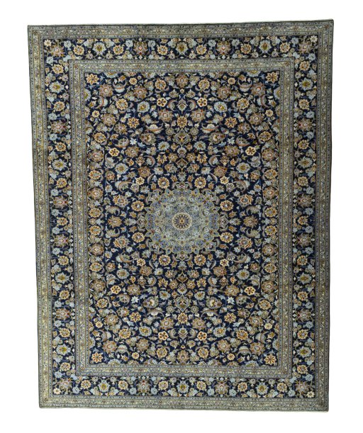 Full view of 2000s Kashan rug from Iran / Persia, 407 × 311 cm in Brown tones