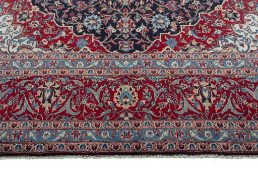 Full view of 2000s Kashan rug from Iran / Persia, 402 × 290 cm in Blue tones